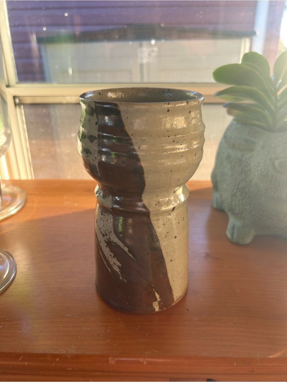 Handmade Two-Tone Ceramic Vase - Cream and Brown